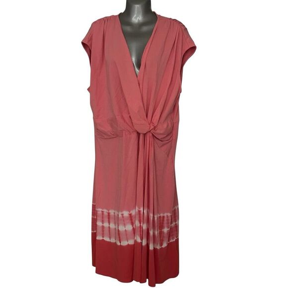 Lands' End Women's Plus Size Knot-Front Orange Tie-Dye Dress 20-22W - Picture 2 of 5